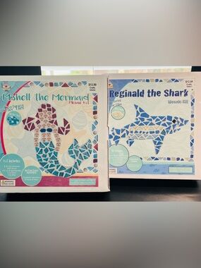 The Crafty Hippo Mosaic Kits- Mishell the Mermaid & Reginald the Shark. NIB